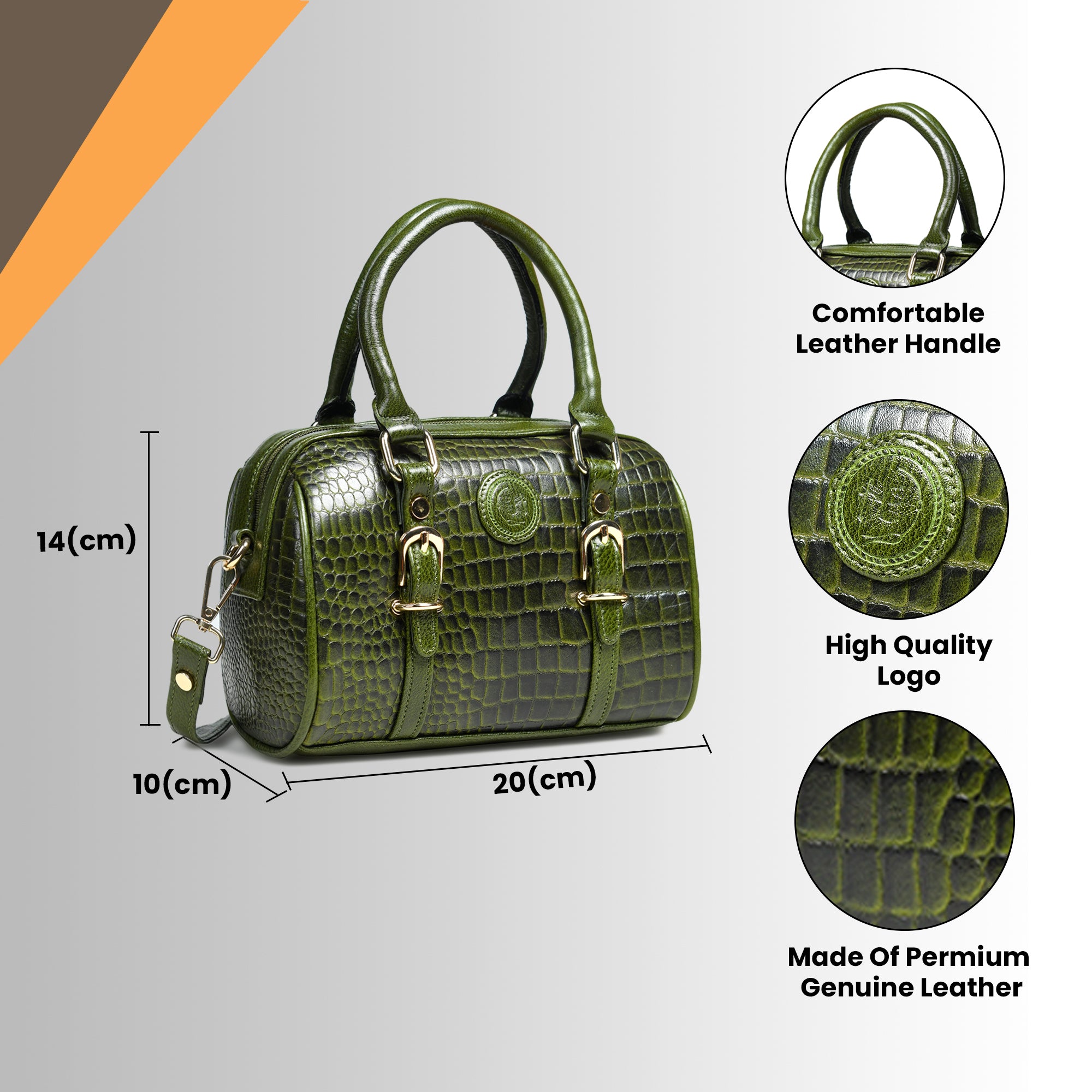 Emerald Luxe Croc Satchel Bag